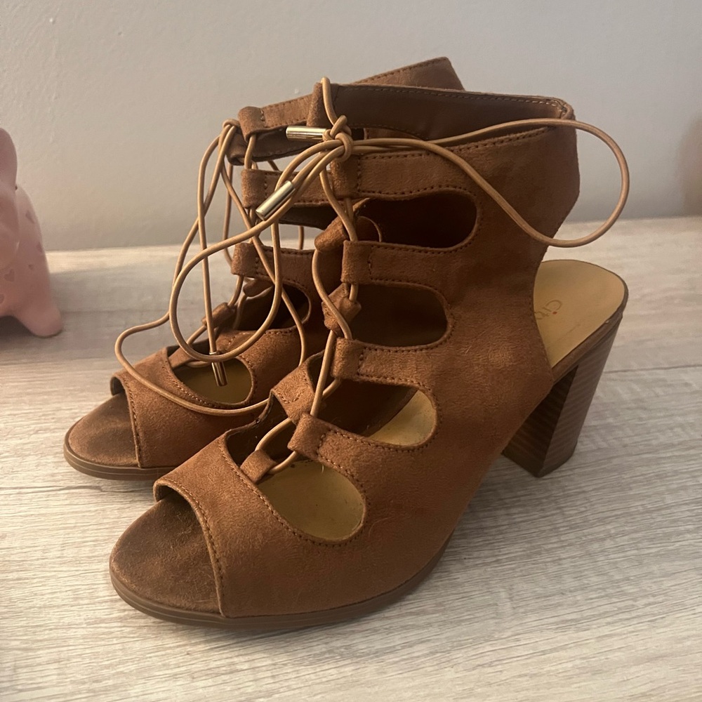 Women's Brown Lace-Up Heeled Sandals